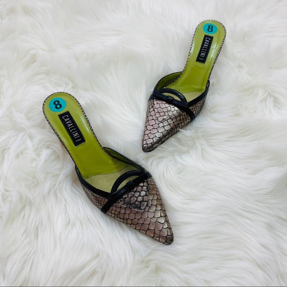 Cavallini Silver Reptile Print Pointed Toe Heels 8 - Picture 2 of 7